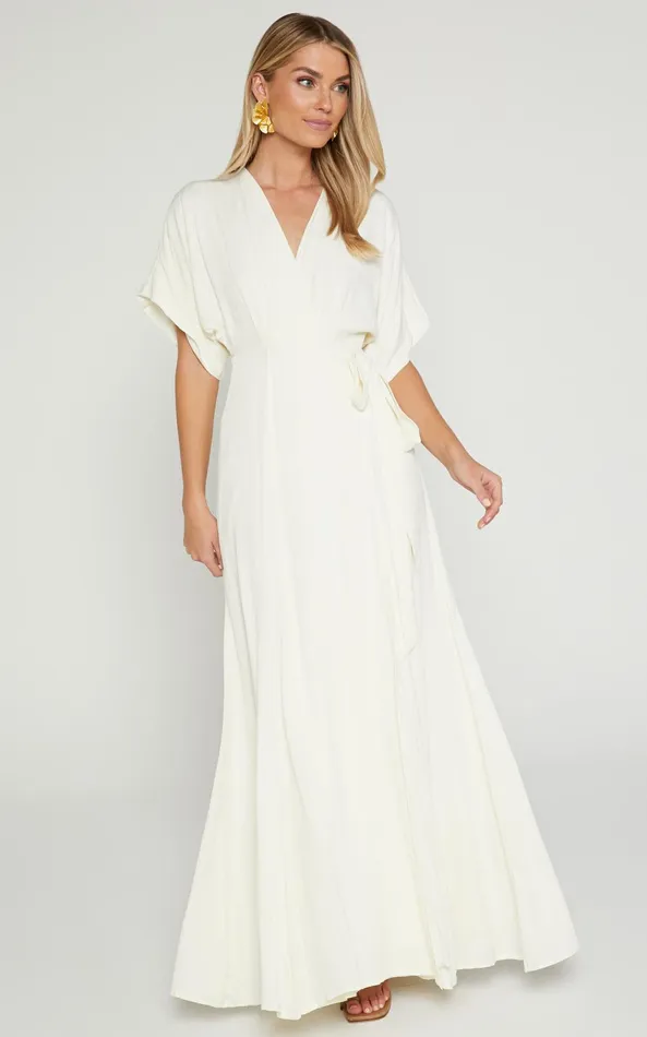 Showpo Andria Midi Dress 8211 V Neck Wrap Dress In Cream Women Dresses