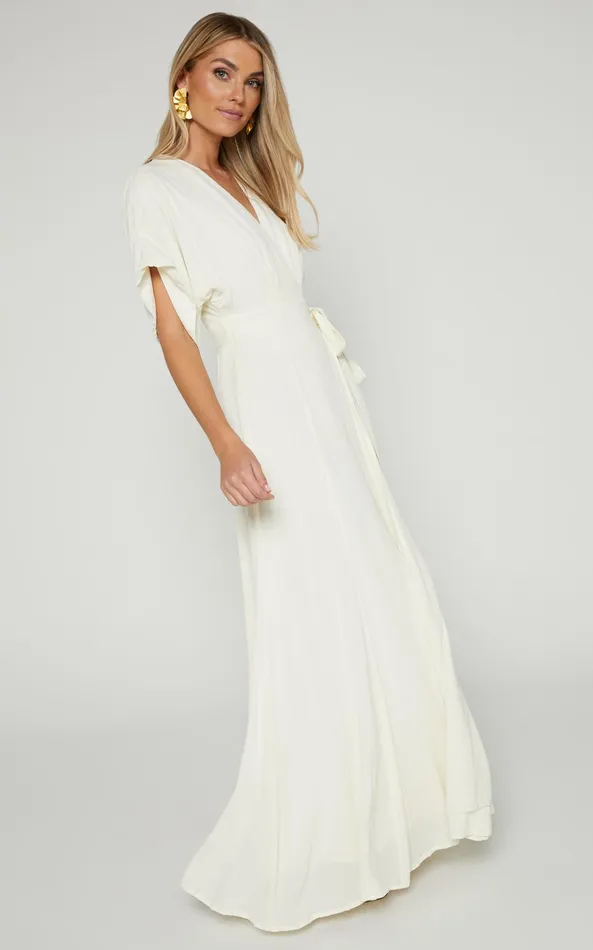Showpo Andria Midi Dress 8211 V Neck Wrap Dress In Cream Women Dresses