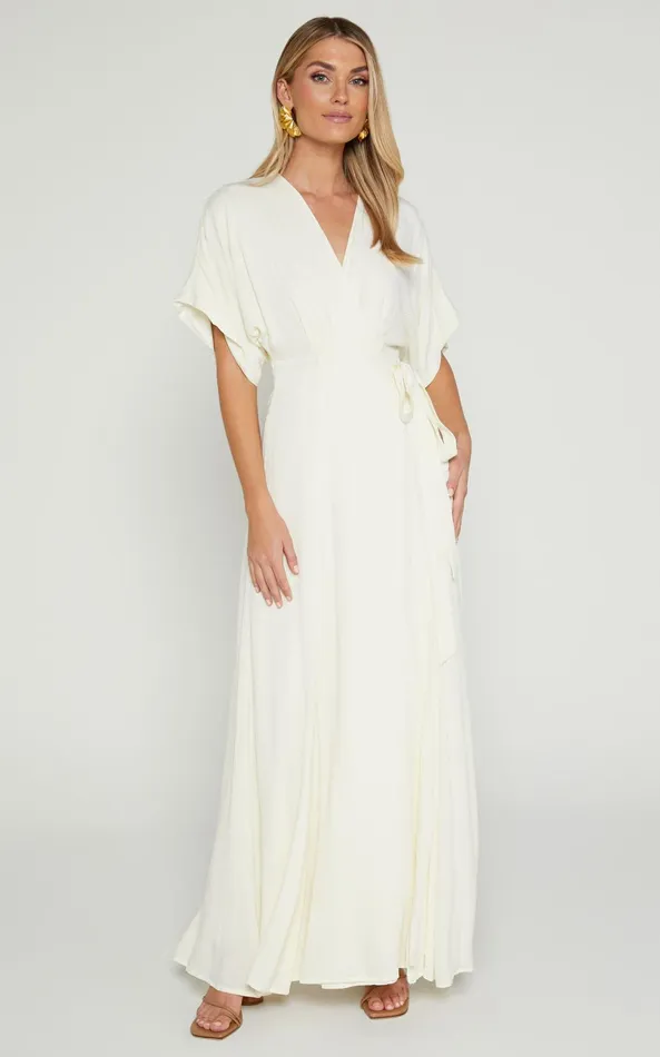 Showpo Andria Midi Dress 8211 V Neck Wrap Dress In Cream Women Dresses