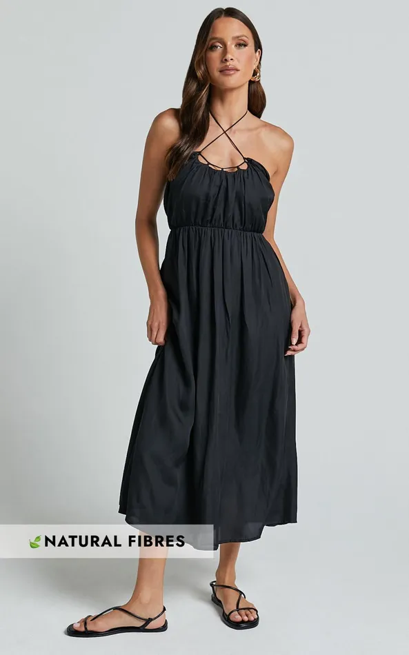 Showpo Andy Midi Dress 8211 Halter Neck Ruched Bust Dress In Black Women Dresses Showpo Andy Midi Dress 8211 Halter Neck Ruched Bust Dress In Black Women Dresses