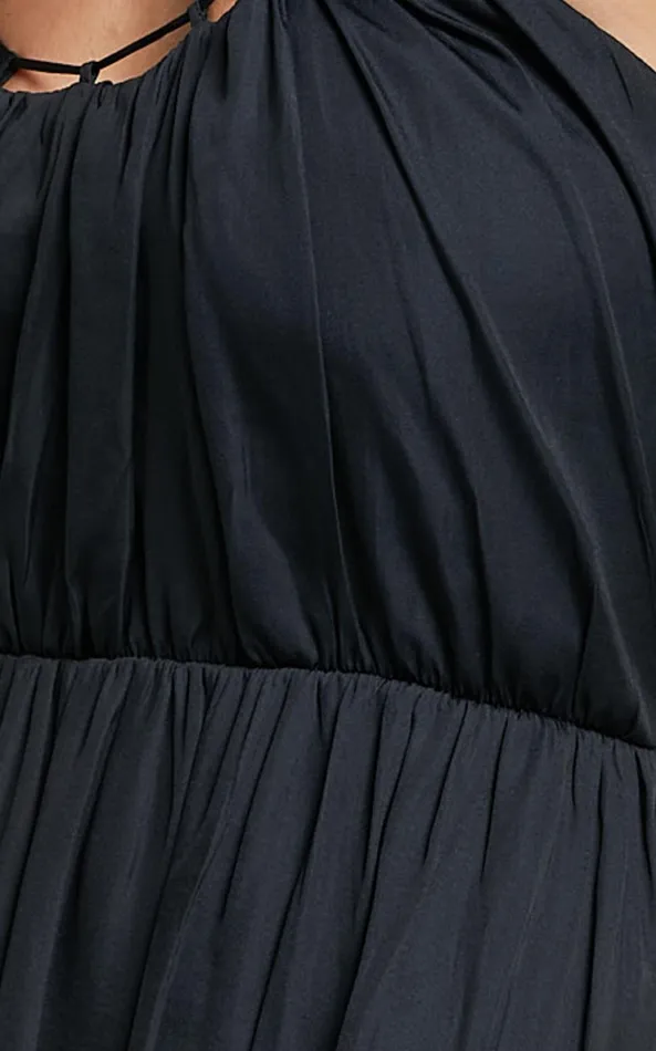 Showpo Andy Midi Dress 8211 Halter Neck Ruched Bust Dress In Black Women Dresses