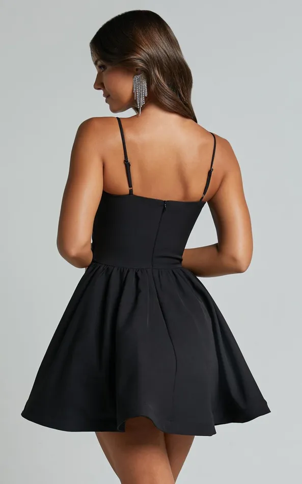 Showpo Angel Mini Dress 8211 Sweetheart Rosette Fit And Flare Dress In Black Women Dresses