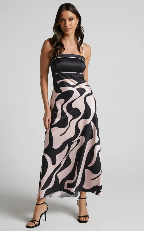 Showpo Angela Midi Dress 8211 Thin Strap A Line Dress In Black and Cream Swirl Women Dresses Showpo Angela Midi Dress 8211 Thin Strap A Line Dress In Black and Cream Swirl Women Dresses