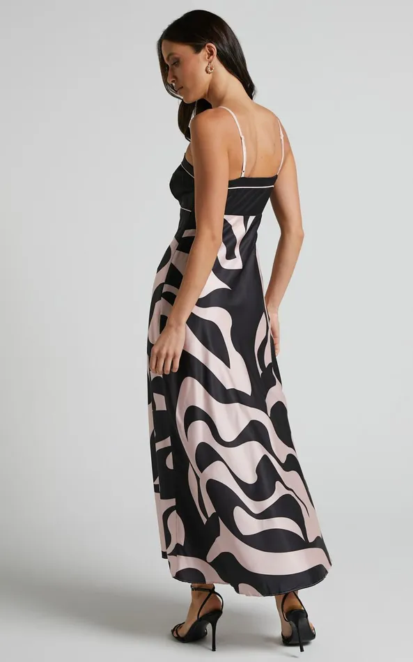 Showpo Angela Midi Dress 8211 Thin Strap A Line Dress In Black and Cream Swirl Women Dresses