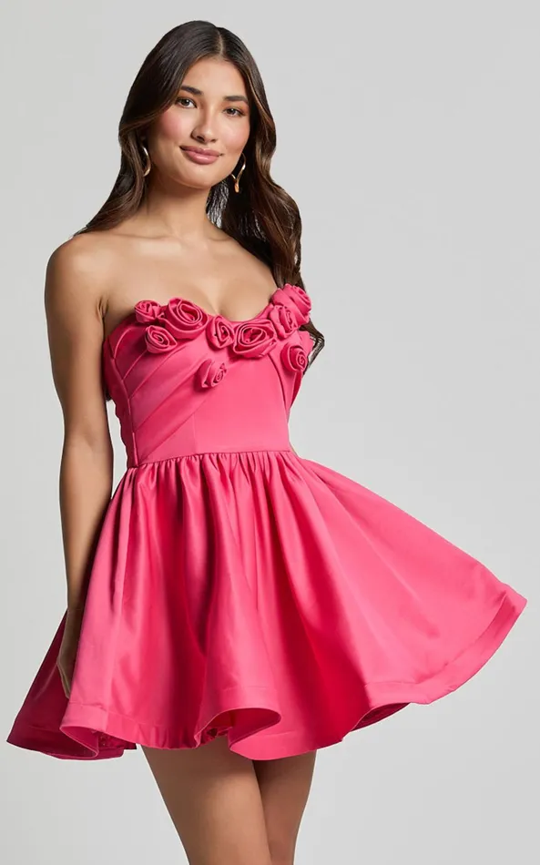 Showpo Angeletta Mini Dress 8211 Sweetheart Rosette Detail Fit and Flare In Pink Women Dresses Showpo Angeletta Mini Dress 8211 Sweetheart Rosette Detail Fit and Flare In Pink Women Dresses