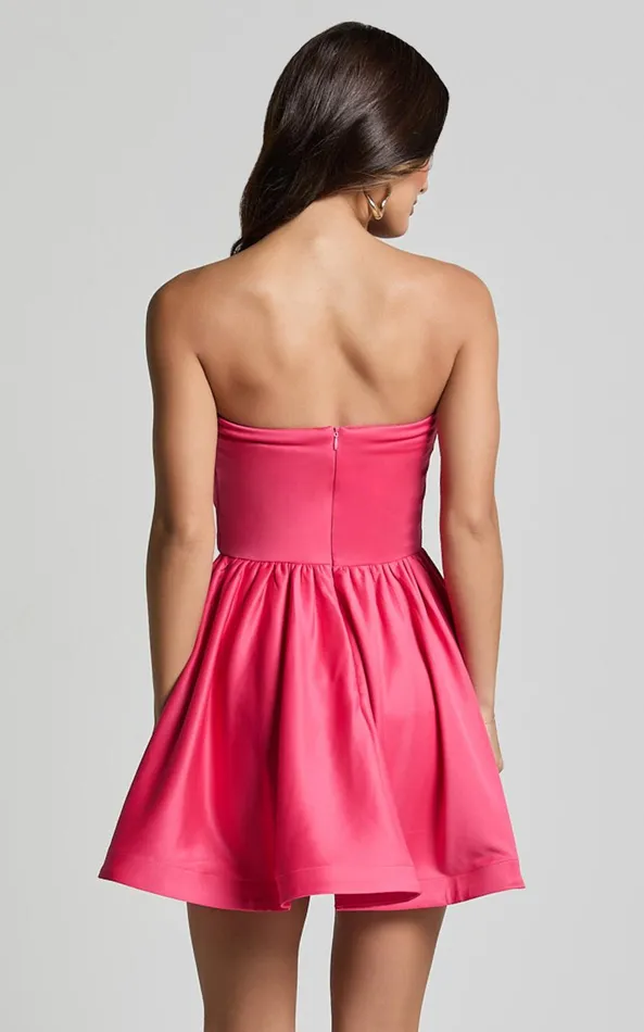 Showpo Angeletta Mini Dress 8211 Sweetheart Rosette Detail Fit and Flare In Pink Women Dresses