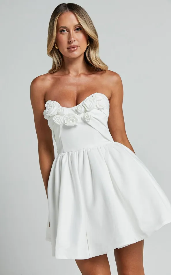 Showpo Angeletta Mini Dress 8211 Sweetheart Rosette Detail Fit and Flare In White Women Dresses Showpo Angeletta Mini Dress 8211 Sweetheart Rosette Detail Fit and Flare In White Women Dresses