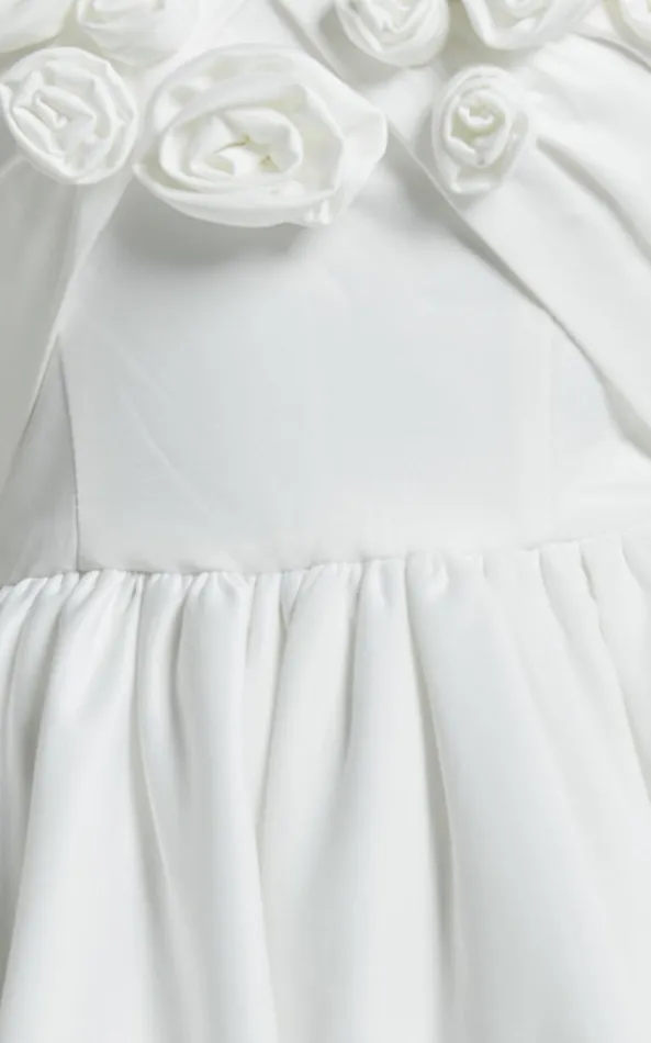 Showpo Angeletta Mini Dress 8211 Sweetheart Rosette Detail Fit and Flare In White Women Dresses