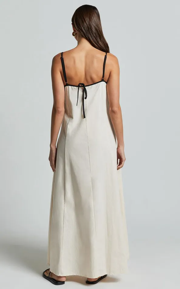 Showpo Angelina Midi Dress 8211 Straight Neck Sleeveless A Line Dress In Natural Women Dresses