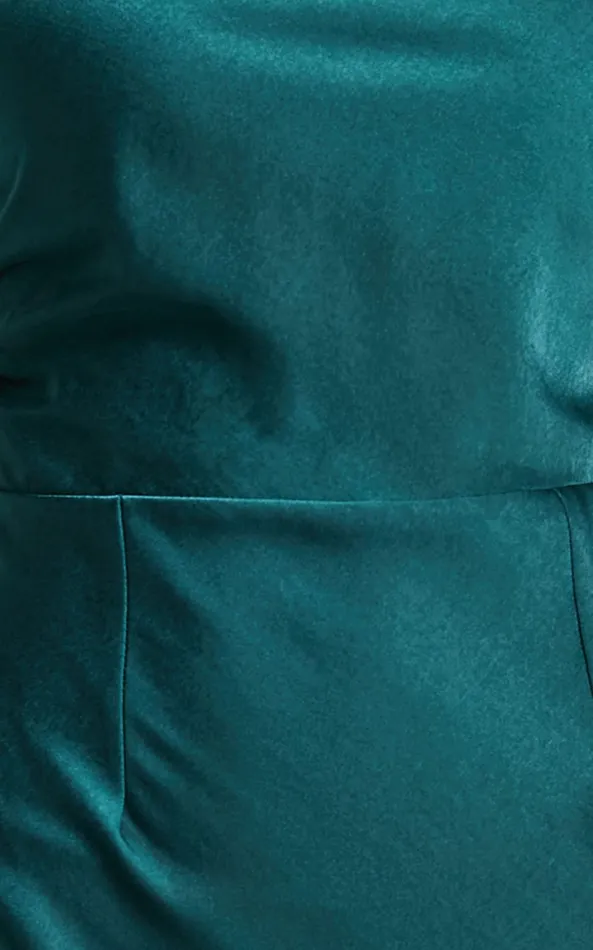 Showpo Angieta Maxi Dress 8211 One Shoulder Long Sleeve Slip Dress In Emerald Green Women Dresses