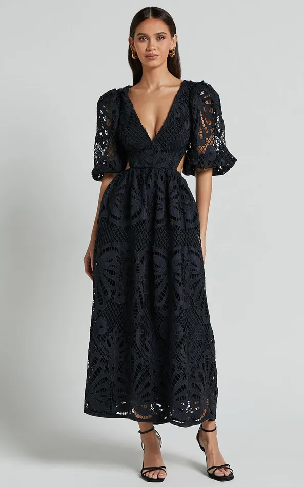 Showpo Anieshaya Midi Dress 8211 V Neck Cut Out Lace Dress In Black Women Dresses Showpo Anieshaya Midi Dress 8211 V Neck Cut Out Lace Dress In Black Women Dresses