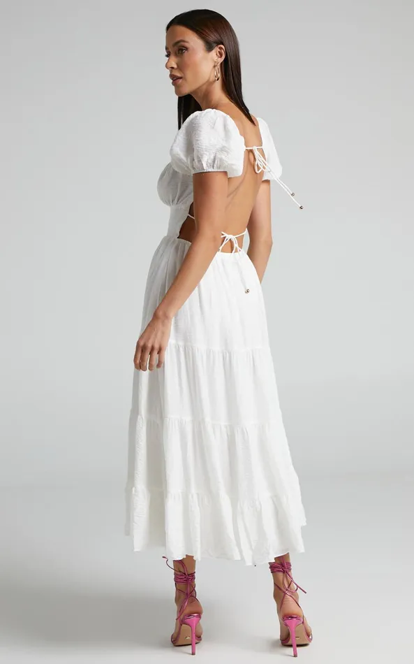 Showpo Anita Midi Dress 8211 Puff Sleeve Tiered Dress In White Women Dresses