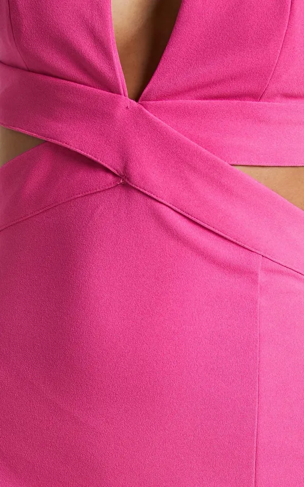 Showpo Anjie Midi Dress 8211 Plunge Neck Cross Back Cut Out Dress In Fuchsia Women Dresses