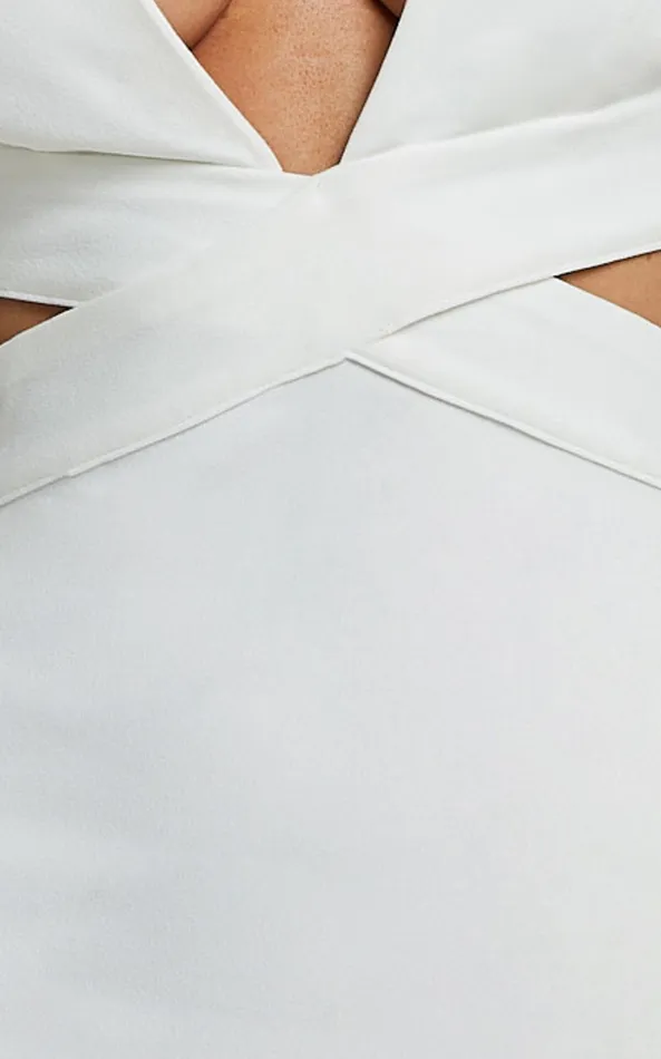 Showpo Anjie Midi Dress 8211 Plunge Neck Cross Back Cut Out Dress In White Women Dresses