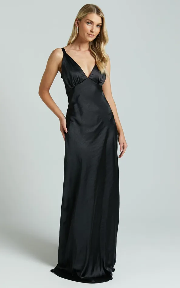 Showpo Anjorie Maxi Dress 8211 Plunge Neck Wide Strap Sleeveless Slip In Black Women Dresses Showpo Anjorie Maxi Dress 8211 Plunge Neck Wide Strap Sleeveless Slip In Black Women Dresses