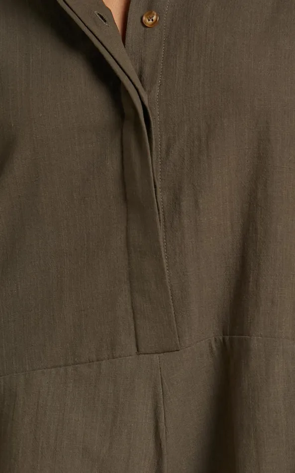 Showpo Anka Playsuit 8211 Relaxed Button Front Shirt Playsuit In Khaki Women Curve Clothes