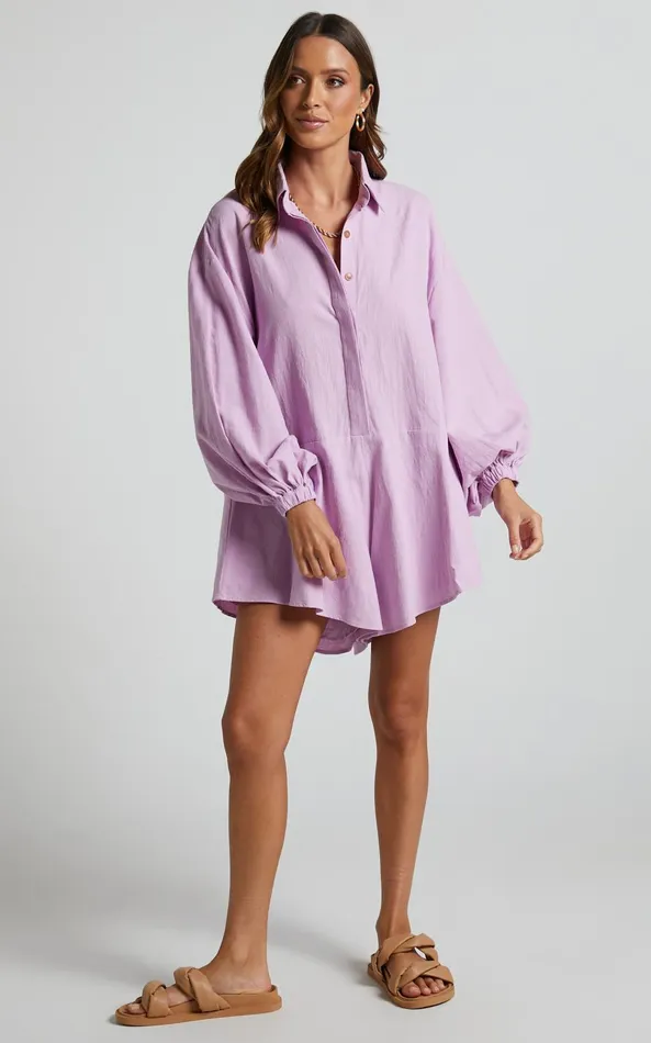 Showpo Anka Playsuit 8211 Relaxed Button Front Shirt Playsuit In Lilac Women Curve Clothes Showpo Anka Playsuit 8211 Relaxed Button Front Shirt Playsuit In Lilac Women Curve Clothes