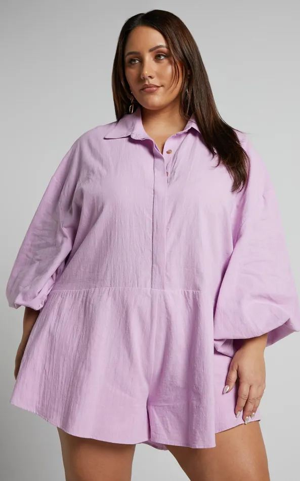 Showpo Anka Playsuit 8211 Relaxed Button Front Shirt Playsuit In Lilac Women Curve Clothes Showpo Anka Playsuit 8211 Relaxed Button Front Shirt Playsuit In Lilac Women Curve Clothes