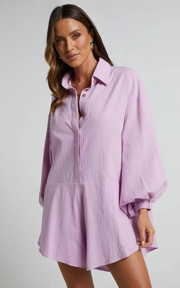 Showpo Anka Playsuit 8211 Relaxed Button Front Shirt Playsuit In Lilac Women Curve Clothes Showpo Anka Playsuit 8211 Relaxed Button Front Shirt Playsuit In Lilac Women Curve Clothes