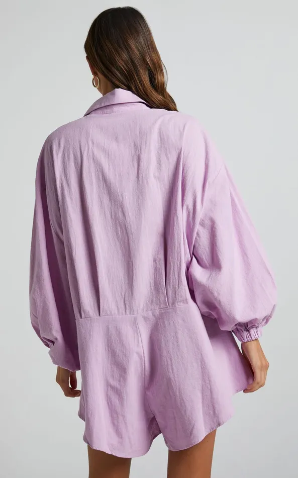 Showpo Anka Playsuit 8211 Relaxed Button Front Shirt Playsuit In Lilac Women Curve Clothes Showpo Anka Playsuit 8211 Relaxed Button Front Shirt Playsuit In Lilac Women Curve Clothes