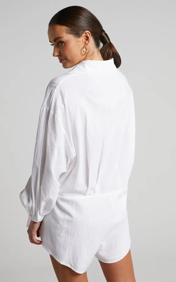 Showpo Anka Playsuit 8211 Relaxed Button Front Shirt Playsuit In White Women Curve Clothes