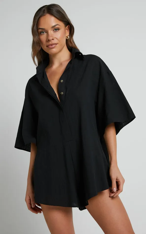 Showpo Ankana Playsuit 8211 Short Sleeve Relaxed Button Front Playsuit In Black Women Curve Clothes Showpo Ankana Playsuit 8211 Short Sleeve Relaxed Button Front Playsuit In Black Women Curve Clothes
