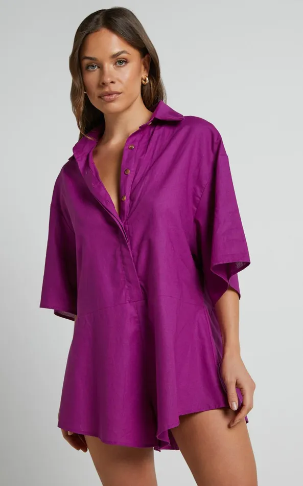 Showpo Ankana Playsuit 8211 Short Sleeve Relaxed Button Front Playsuit In Magenta Women Curve Clothes Showpo Ankana Playsuit 8211 Short Sleeve Relaxed Button Front Playsuit In Magenta Women Curve Clothes