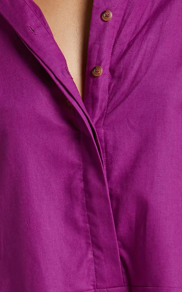 Showpo Ankana Playsuit 8211 Short Sleeve Relaxed Button Front Playsuit In Magenta Women Curve Clothes
