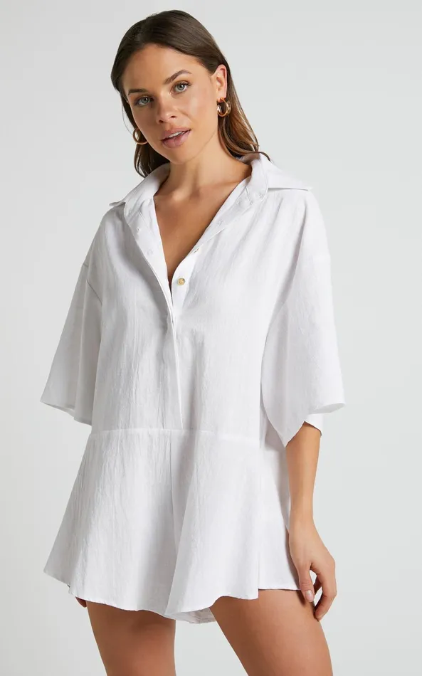 Showpo Ankana Playsuit 8211 Short Sleeve Relaxed Button Front Playsuit In White Women Curve Clothes Showpo Ankana Playsuit 8211 Short Sleeve Relaxed Button Front Playsuit In White Women Curve Clothes