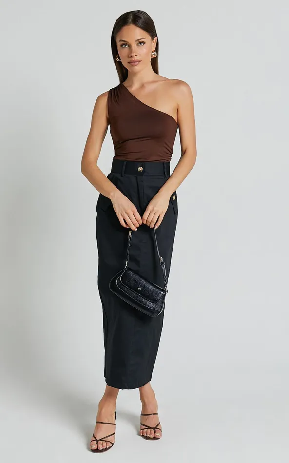 Showpo Anna Midi Skirt 8211 High Waisted Cargo In Black Women Skirts