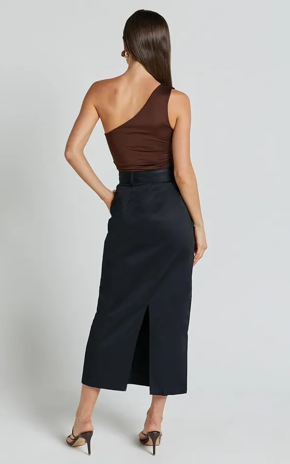 Showpo Anna Midi Skirt 8211 High Waisted Cargo In Black Women Skirts