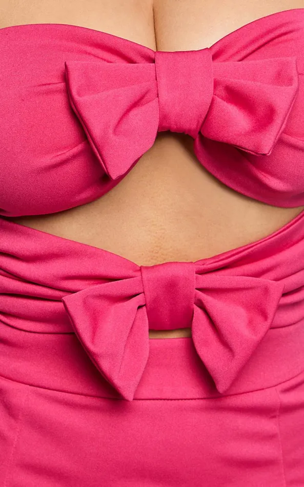 Showpo Annette Mini Dress 8211 Strapless Cut Out Ribbon Detail Dress In Fuschia Women Dresses