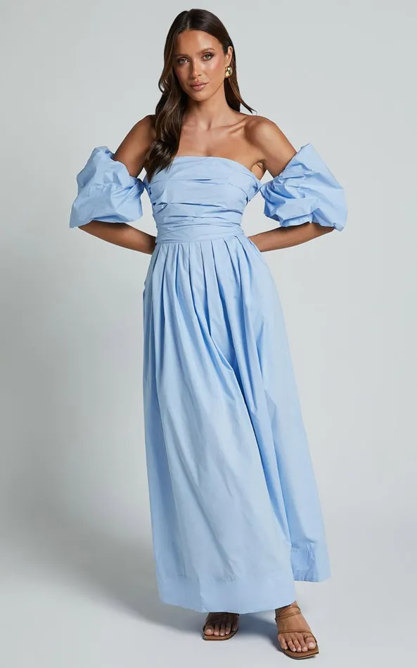 Showpo Annie Midi Dress 8211 Off The Shoulder Ruffle Sleeve Pleated Dress In Pale Blue Women Dresses Showpo Annie Midi Dress 8211 Off The Shoulder Ruffle Sleeve Pleated Dress In Pale Blue Women Dresses