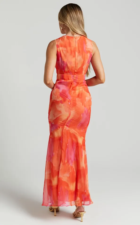 Showpo Annie Midi Dress 8211 Wrap Front Ruffle Detail Dress In Orange Floral Women Dresses