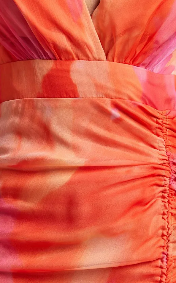 Showpo Annie Midi Dress 8211 Wrap Front Ruffle Detail Dress In Orange Floral Women Dresses
