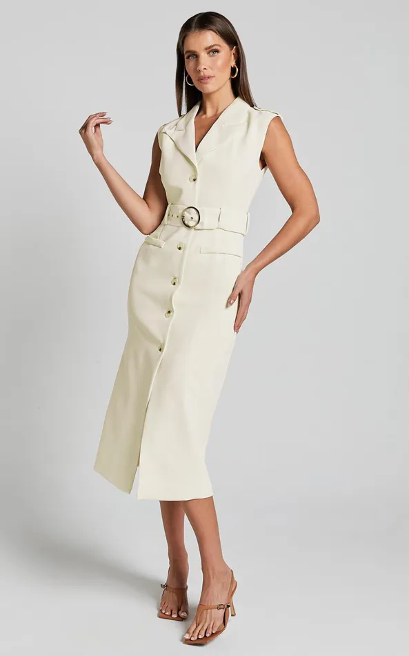 Showpo Anthurium Midi Dress 8211 Sleeveless Belted Blazer Dress In Cream Women Dresses