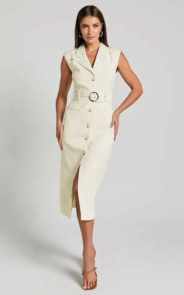 Showpo Anthurium Midi Dress 8211 Sleeveless Belted Blazer Dress In Cream Women Dresses