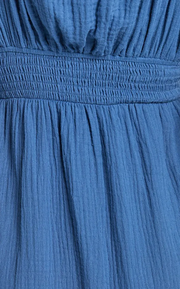 Showpo Anya Midi Dress 8211 V Neck Long Sleeve Dress In Blue Women Dresses