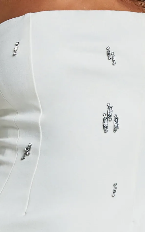 Showpo Anziel Mini Dress 8211 Strapless Structured Cluster Embellishment Dress In White Women Dresses