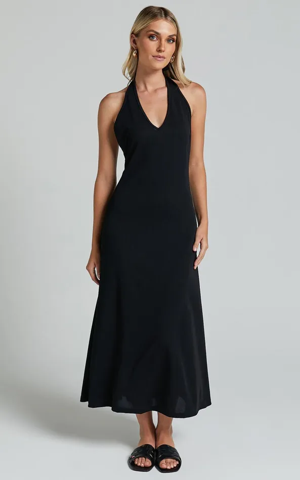 Showpo Arevik Maxi Dress 8211 Halter Neck Backless In Black Women Basics