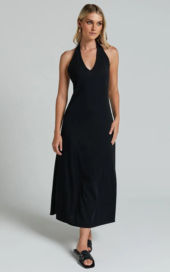 Showpo Arevik Maxi Dress 8211 Halter Neck Backless In Black Women Basics