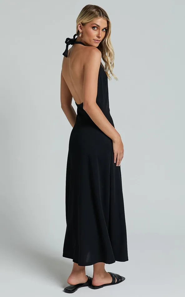 Showpo Arevik Maxi Dress 8211 Halter Neck Backless In Black Women Basics