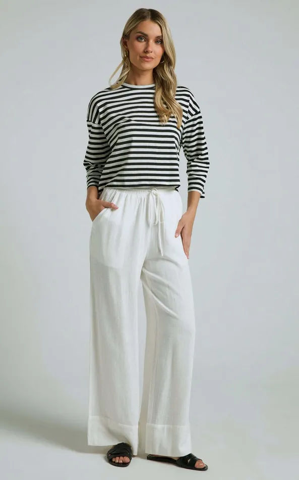 Showpo Ari Top 8211 Crew Neck 34 Sleeve Tshirt In Black And White Stripe Women Curve Clothes Showpo Ari Top 8211 Crew Neck 34 Sleeve Tshirt In Black And White Stripe Women Curve Clothes