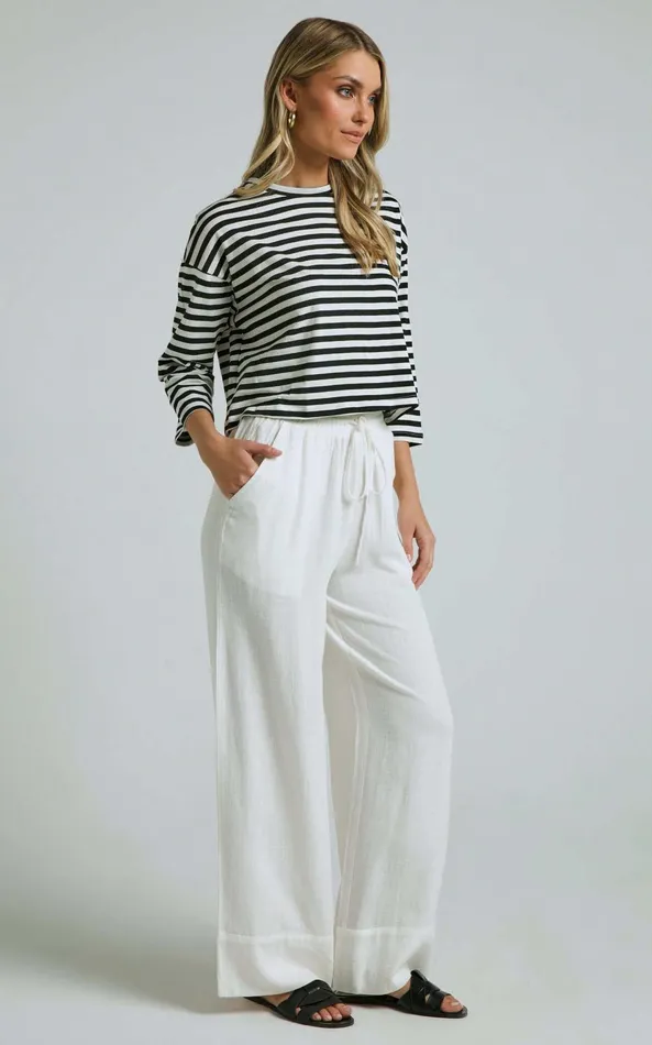 Showpo Ari Top 8211 Crew Neck 34 Sleeve Tshirt In Black And White Stripe Women Curve Clothes