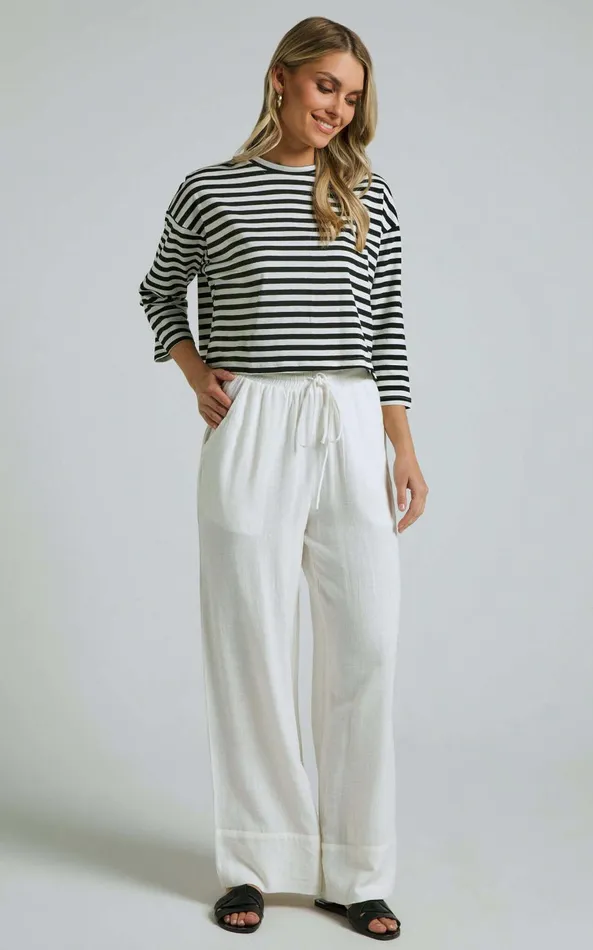 Showpo Ari Top 8211 Crew Neck 34 Sleeve Tshirt In Black And White Stripe Women Curve Clothes