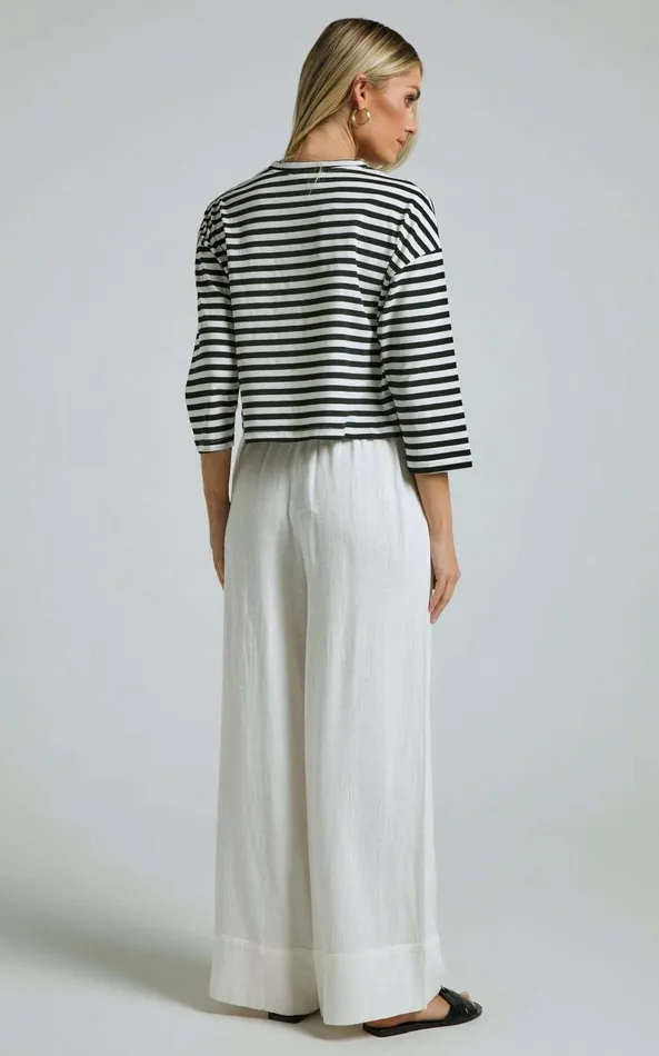 Showpo Ari Top 8211 Crew Neck 34 Sleeve Tshirt In Black And White Stripe Women Curve Clothes
