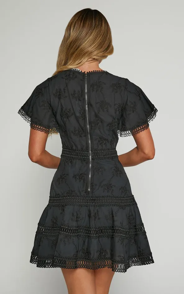 Showpo Ariana Mini Dress 8211 V Neck Flutter Sleeve A Line In Black Women Dresses