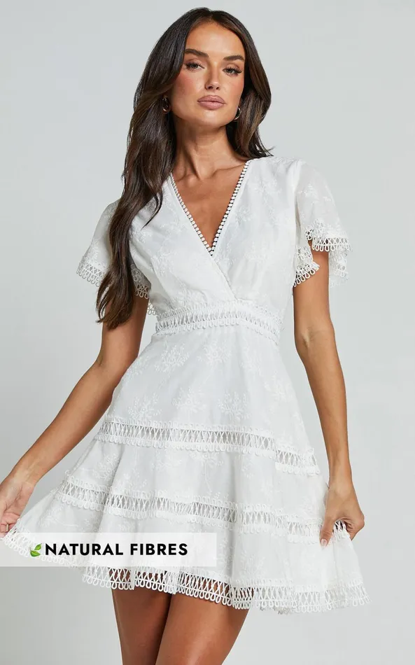 Showpo Ariana Mini Dress 8211 V Neck Flutter Sleeve A Line In White Women Curve Clothes Showpo Ariana Mini Dress 8211 V Neck Flutter Sleeve A Line In White Women Curve Clothes