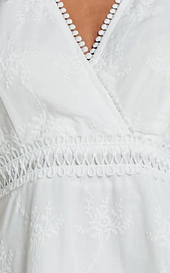 Showpo Ariana Mini Dress 8211 V Neck Flutter Sleeve A Line In White Women Curve Clothes