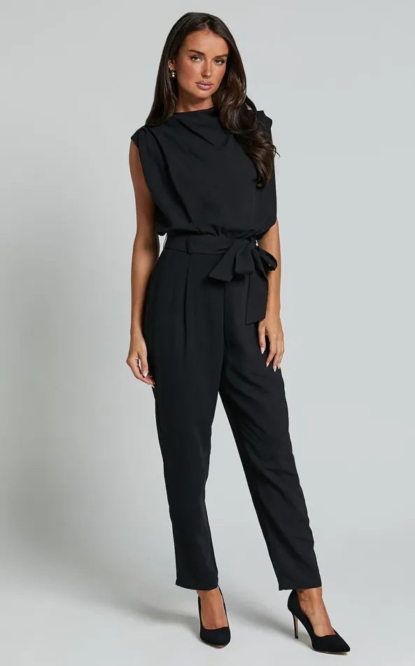 Showpo Arianae Jumpsuit 8211 High Neck Tie Waist Jumpsuit In Black Women Jumpsuits Showpo Arianae Jumpsuit 8211 High Neck Tie Waist Jumpsuit In Black Women Jumpsuits